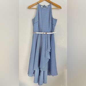 Eliza J. High-Low belted blue/white striped dress - 4P